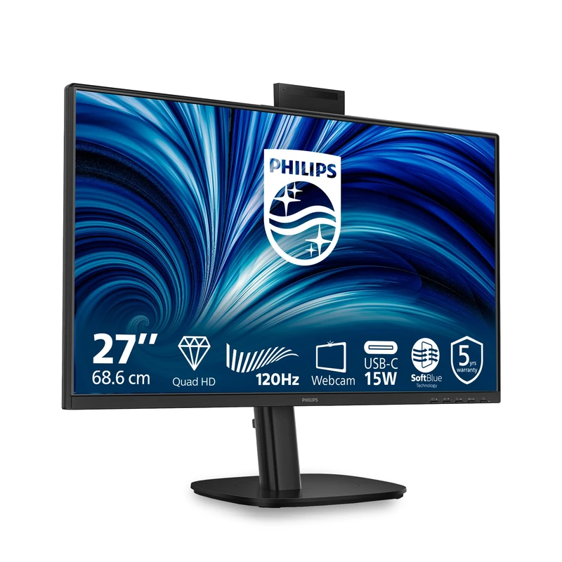 PHILIPS 27B2N3500JH 27 inch WQHD Monitor 120Hz, IPS Panel, 4ms GtG, Height Adjustment, Webcam, Speakers, (2560x1440 HDMI 2x 2.1 TMDS DP 1x 1.2 USB Hub) Black