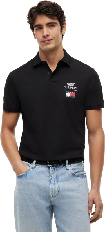 Tommy Hilfiger Unisex Polo Shirt Short Sleeve TH X CF1 Logo Polo with Button Placket, Black (Black), XXS