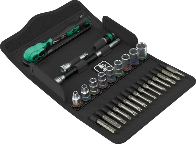 Wera 8100 SA 15 Zyklop Comfort Ratchet Set, reversing Lever, 1/4" Drive, Imperial, 28 Pieces