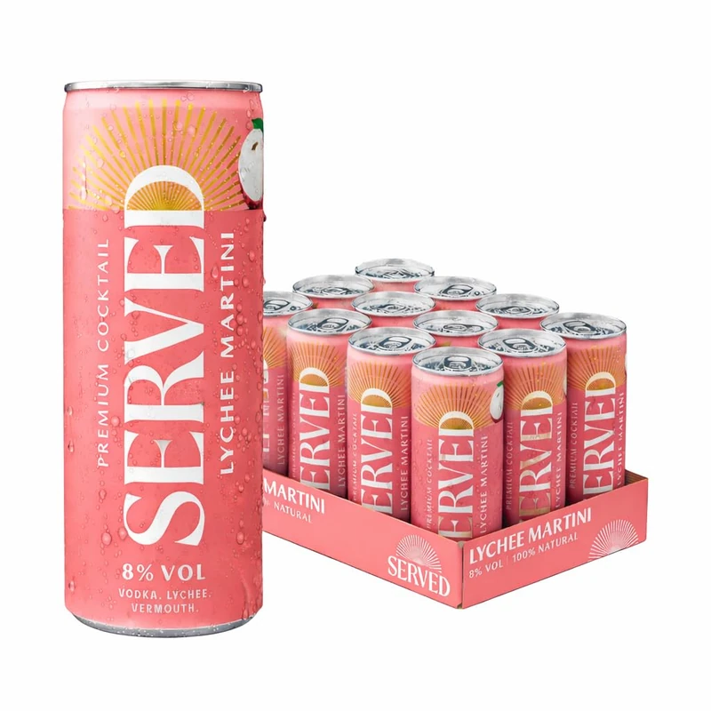 SERVED Lychee Martini 250ml, 8% ABV, Premium Bar Quality, Pre-Mixed & Ready To Drink, 12 x 250ml Cans
