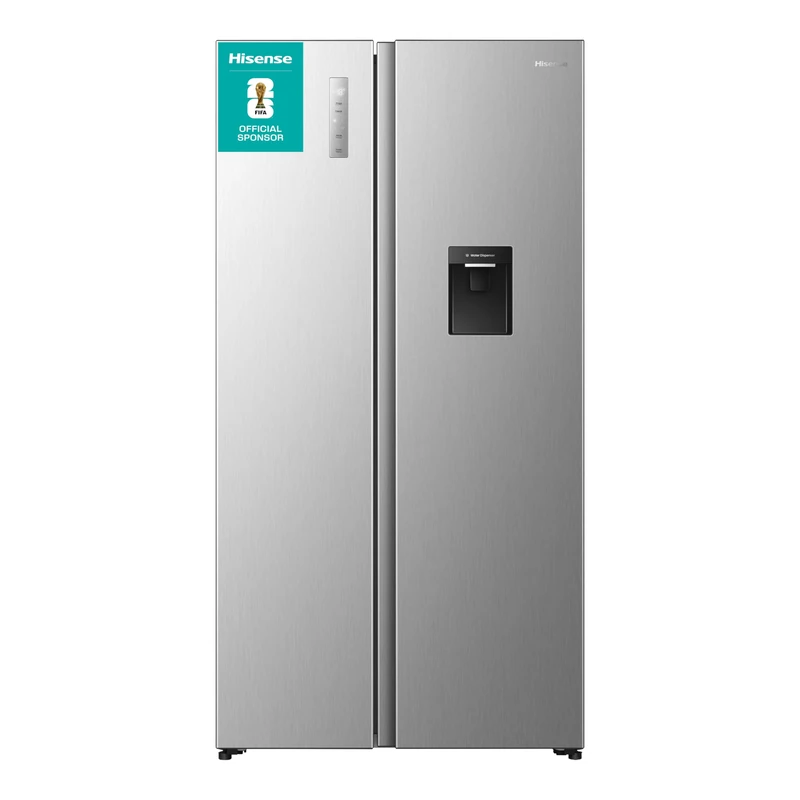 Hisense PureFlat 541L American Fridge Freezer RS3P558NMID - with Non-Plumbed Water Dispenser, Silver - D Rated - Image 1