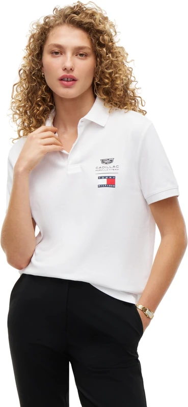 Tommy Hilfiger Unisex Polo Shirt Short Sleeve TH X CF1 Logo Polo with Button Placket, White (White), XXS
