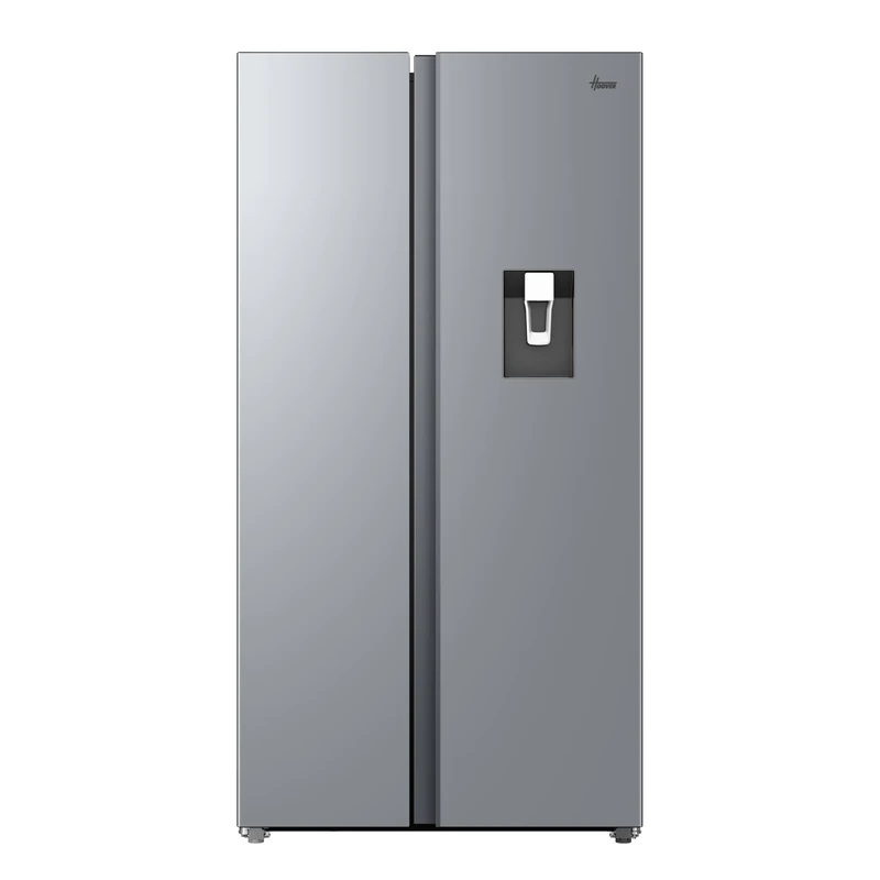 Hoover Free Standing Side By Side Fridge Freezer with Water Dispesner, 2 Doors, No Frost, E Class, 523L Total Capacity, Silver 90x64x177.5cm - HONSQ2T918EWXK