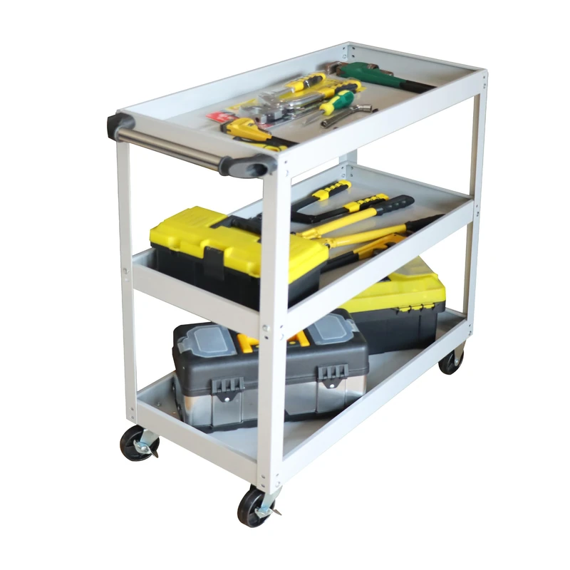 Relaxdays 3-Tier Workshop Trolley, Mobile Tool Cart, 100kg Capacity, Grey, 78x35x76 cm