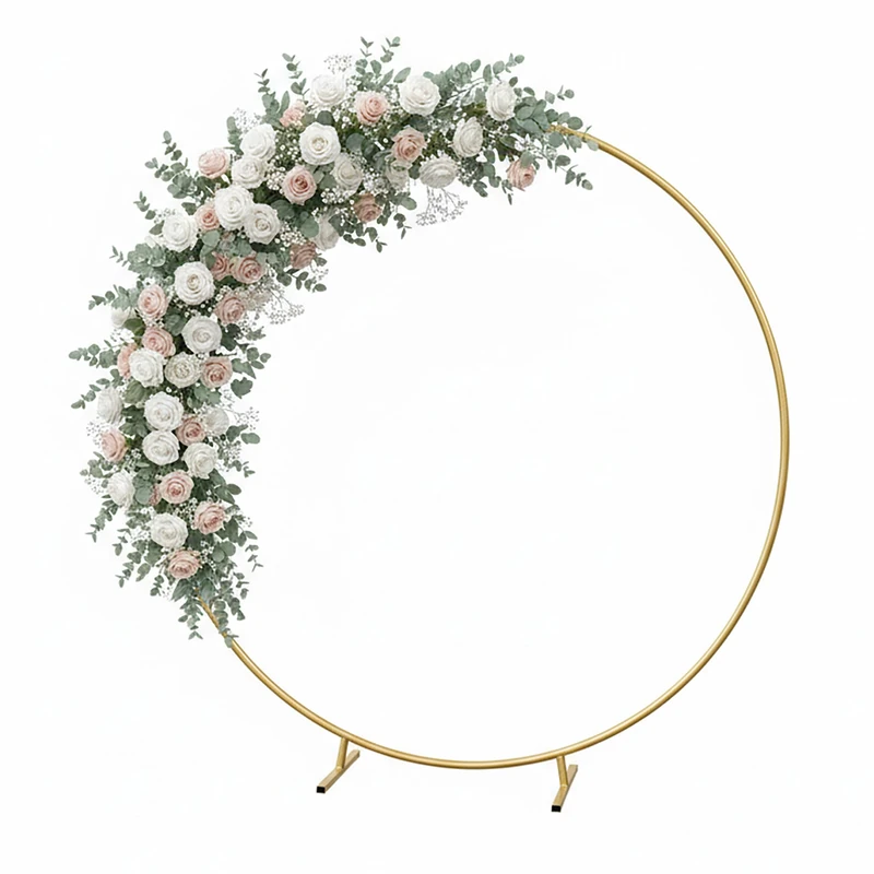 Relaxdays Balloon Arch Frame, Wedding & Birthday Decor, Metal, Flowers, Ø195cm, Gold