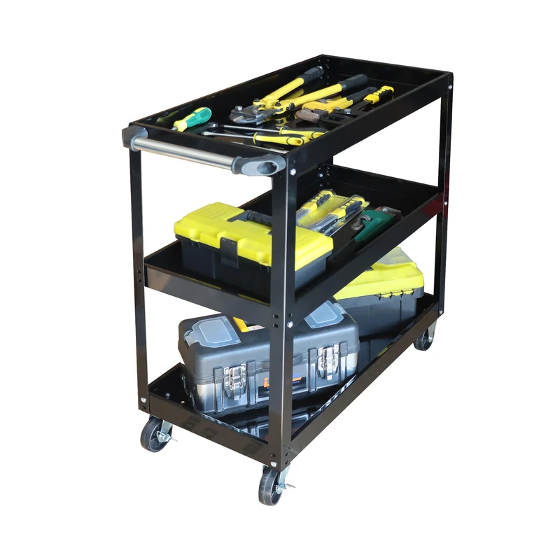 Relaxdays Workshop Trolley with 3 Shelves, Mobile, 100kg Capacity, 82.5x84x41cm, Black