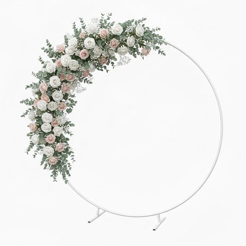 Relaxdays Balloon Arch, Round Metal Wedding & Party Decor, Ø 195 cm, White Flowers & Balloons