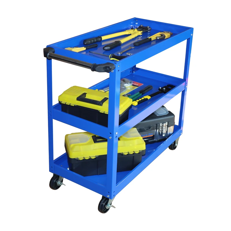 Relaxdays 3-Tier Mobile Workshop Trolley, 100kg Capacity, 82.5x84x41cm, Blue