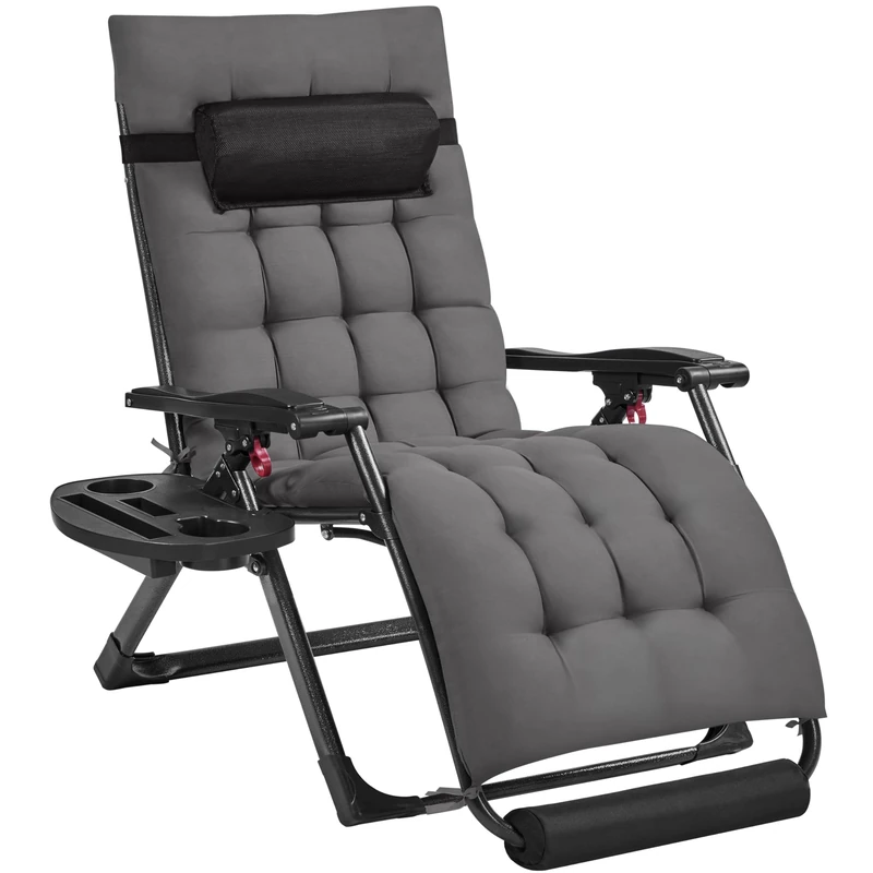 Yaheetech 29'' Zero Gravity Recliner with foam-padded Mattress for Autumn and Winter, Outdoor Folding Lounge Chair with Headrest Cupholder Footrest, Dark Grey