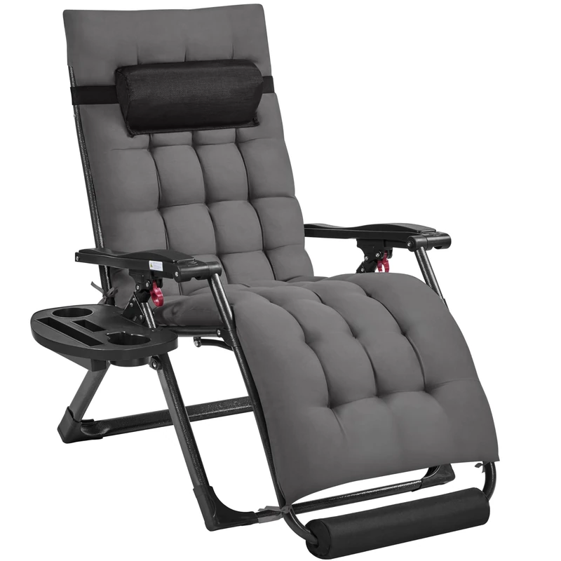 Yaheetech 26'' Zero Gravity Recliner with foam-padded Mattress for Autumn and Winter, Outdoor Folding Lounge Chair with Headrest Cupholder Footrest, Dark Grey