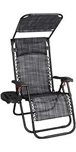Yaheetech Yaheetch Outdoor Zero Gravity Sun Lounger Foldable Recliner Adjustable Patio Garden Chair w/Canopy, Cup Holder, Carry Strap for Beach Deck Camping Grey/1