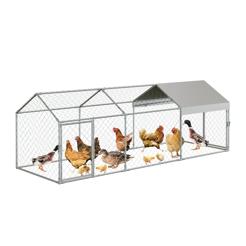 GarveeHome Outdoor Enclosure 3 x 1 x 1 m Chicken Coop Made of Metal Galvanised Steel Small Animal Hutch Chicken House Poultry House with Sun Protection Roof and Door for Pet Cage, Chicken Cage, Small