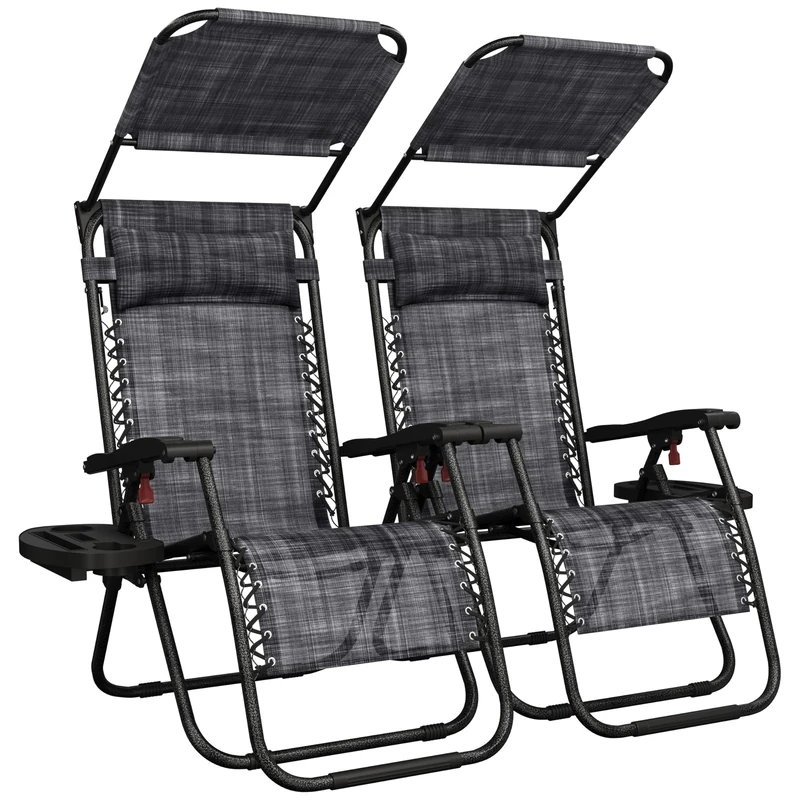 Yaheetech 2pcs Zero Gravity Chair with Sunshade & Side Tray, Gray