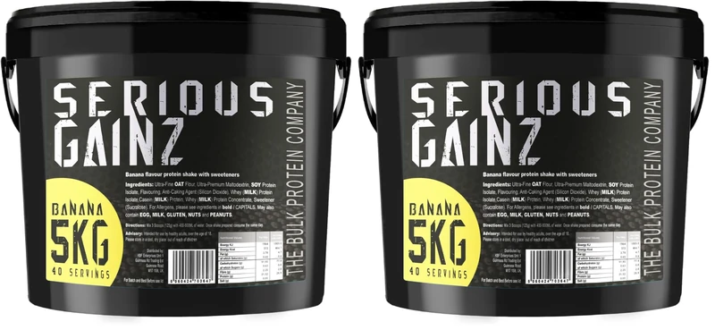 The Bulk Protein Company - Serious Gainz – Mass Gainer Protein Powder – Banana 5kg, B142-BA (Pack of 2)