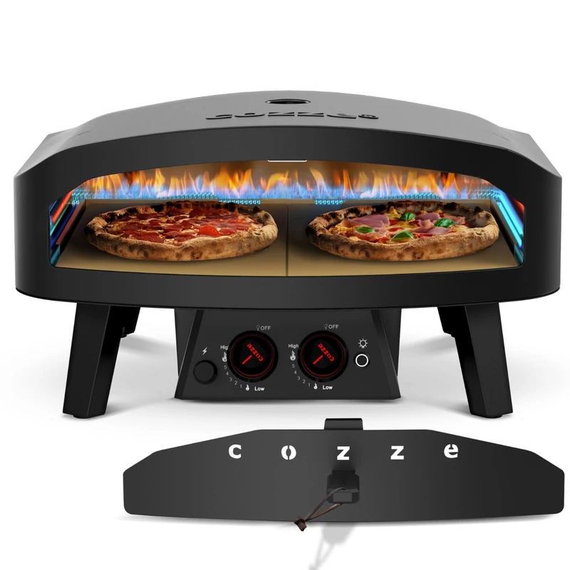 Cozze® 24" Gas Pizza Oven Black Edition - Large Cordierite Pizza Stone 60.3 x 59.5cm, 13kW, Fits Pizza up to Ø60cm, Door Included, 30mbar