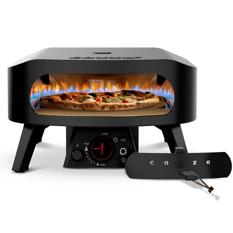 Cozze® 13" Rotate Gas Pizza Oven Black Edition - Rotating Cordierite Stone Ø34.5cm, 6kW, Door Included, 30mbar