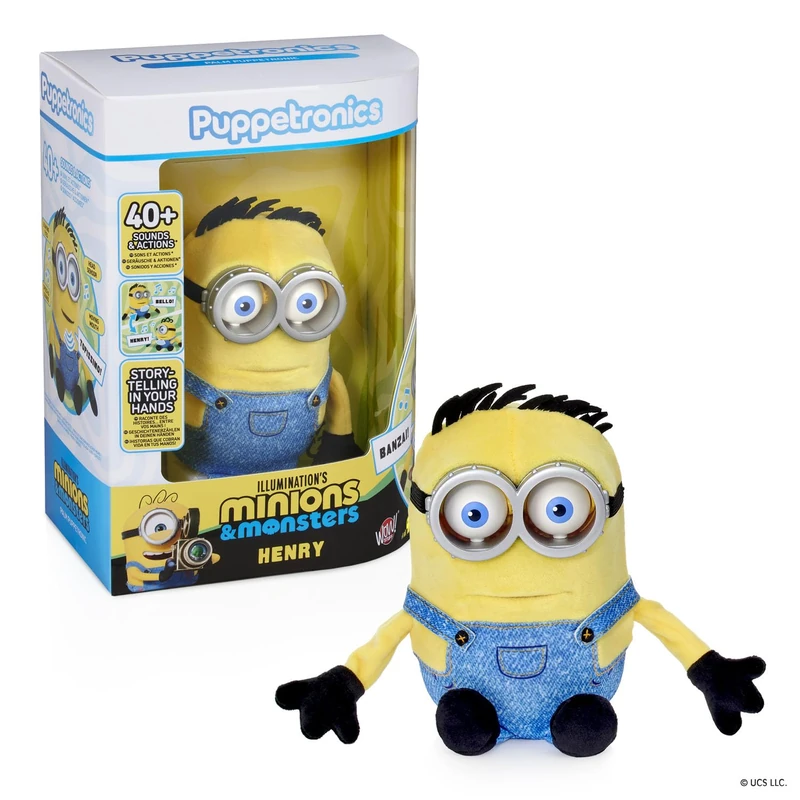 Puppetronic Minions Henry Interactive Animatronic Doll, Head and Mouth Movement with Touch Sensor, Authentic Sounds and Chatty Tech Technology Interactive Fun, Famosa (REN00300)