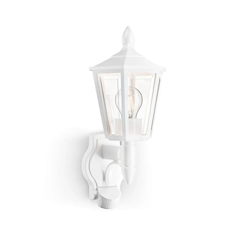 Steinel Outdoor Light L 16 S White, Motion Sensor 180°, Range 10 m, E27 max. 60 W, Twilight Switch, Classic Design, Lantern, IP44