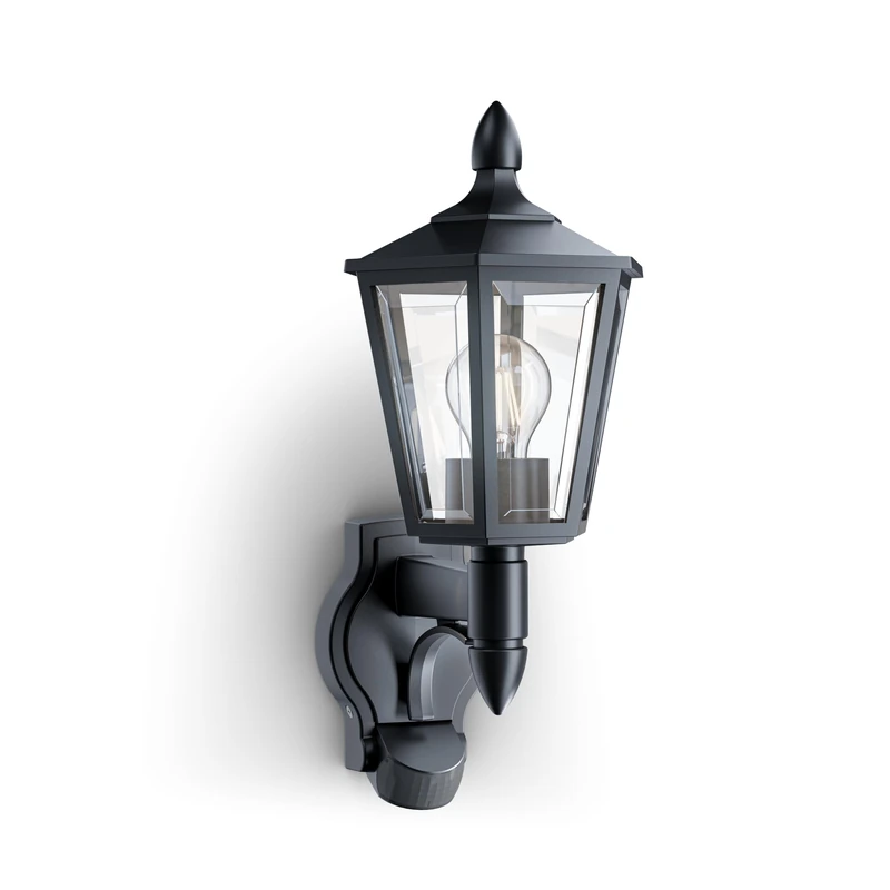 Steinel Outdoor Light L 16 S Black, Motion Sensor 180°, Range 10 m, E27 max. 60 W, Twilight Switch, Classic Design, Lantern, IP44