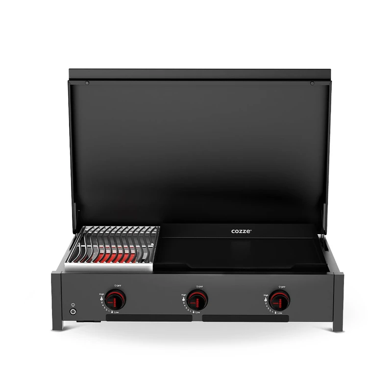Cozze® Combo 900 Gas Plancha & Infrared Grill 7.5kW - Enamelled Cast Iron Plancha + Stainless Steel Grill Area, Fast Ignition, 30mbar