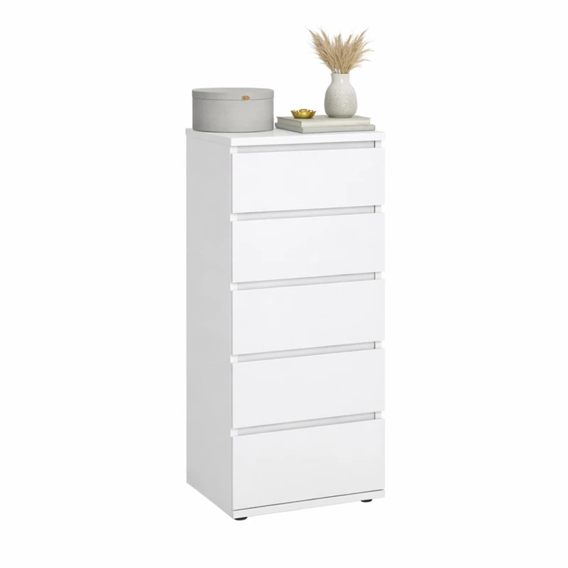 Chest of Drawers, Júcar White Bedroom Chest with 5 Drawers, White, 41 x 40 x 107 cm - Image 1