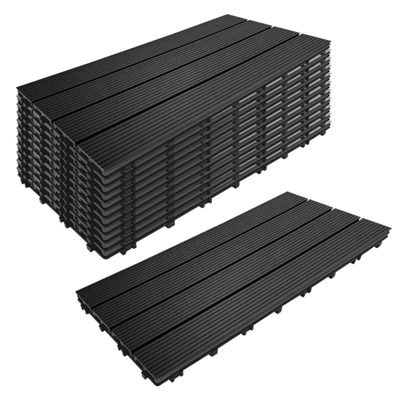 Relaxdays WPC Decking Tiles, 12pcs, 60x30cm, Weatherproof Balcony/Terrace, Click System, Wood Effect, Anthracite