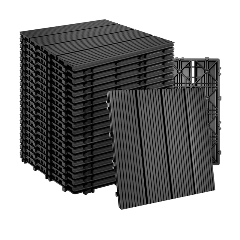 Relaxdays WPC Deck Tiles, 22 pcs, 30x30 cm, Balcony & Terrace, Weatherproof, Click System, Wood Effect, Anthracite