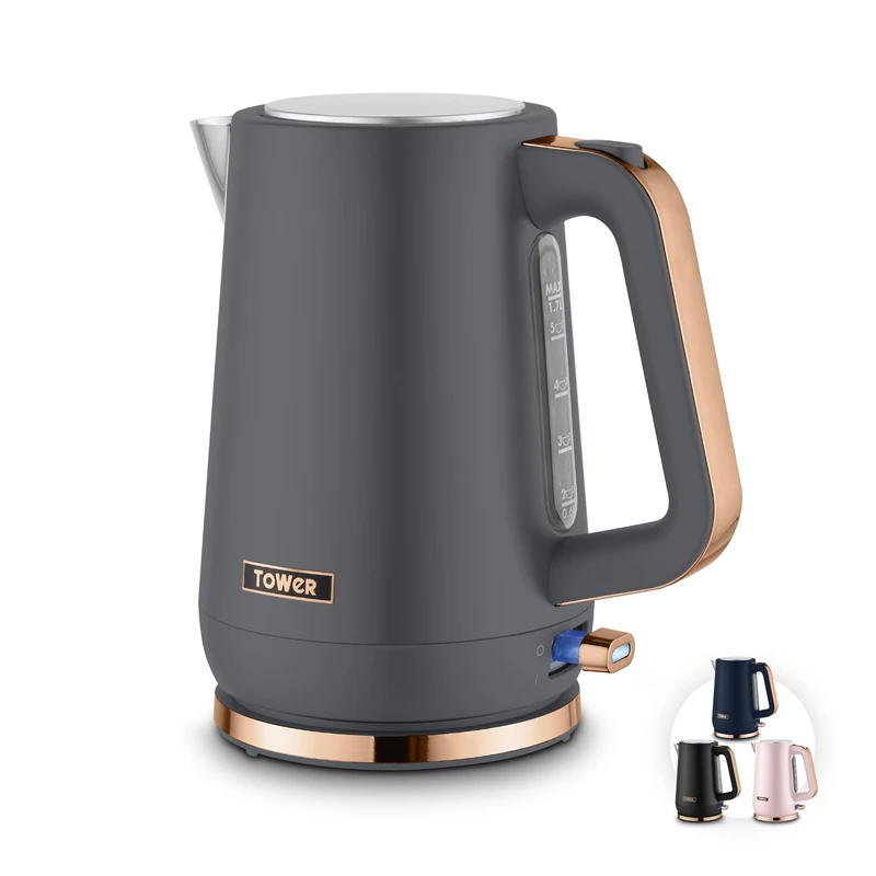 Tower Cavaletto 1.7L Jug Kettle with 3KW Rapid Boil, 360° Swivel Base, Removable Filter, Water Gauge, Illuminated Switch, Grey & Rose Gold, T10100RGG
