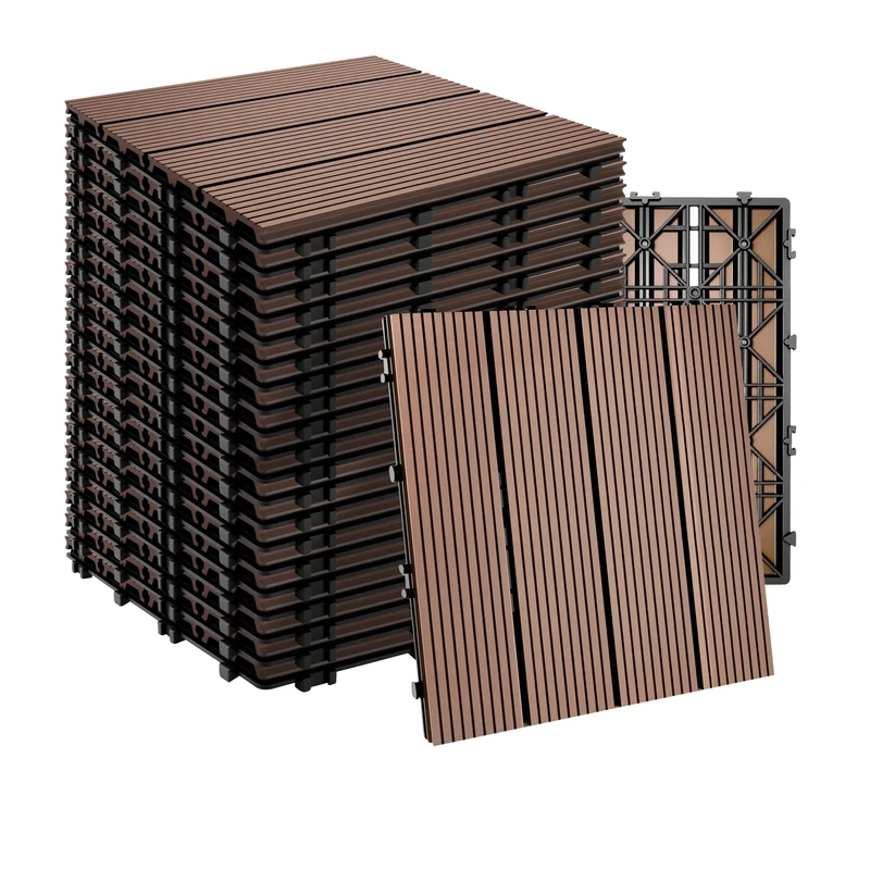 Relaxdays WPC Deck Tiles, 22 pcs, 30 x 30 cm, Weatherproof, Click System, Brown, 2 m² Balcony & Terrace Flooring