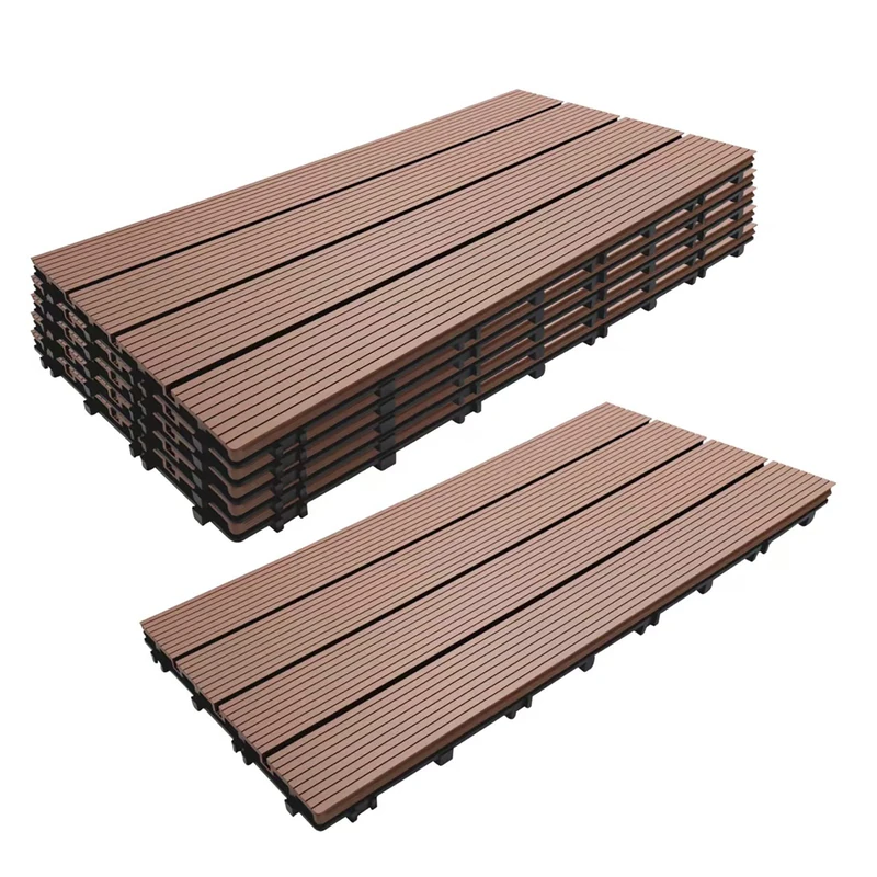 Relaxdays WPC Decking Tiles, 6 pcs, 60x30 cm, Weatherproof Balcony Tiles with Click System, Wood Effect, Brown