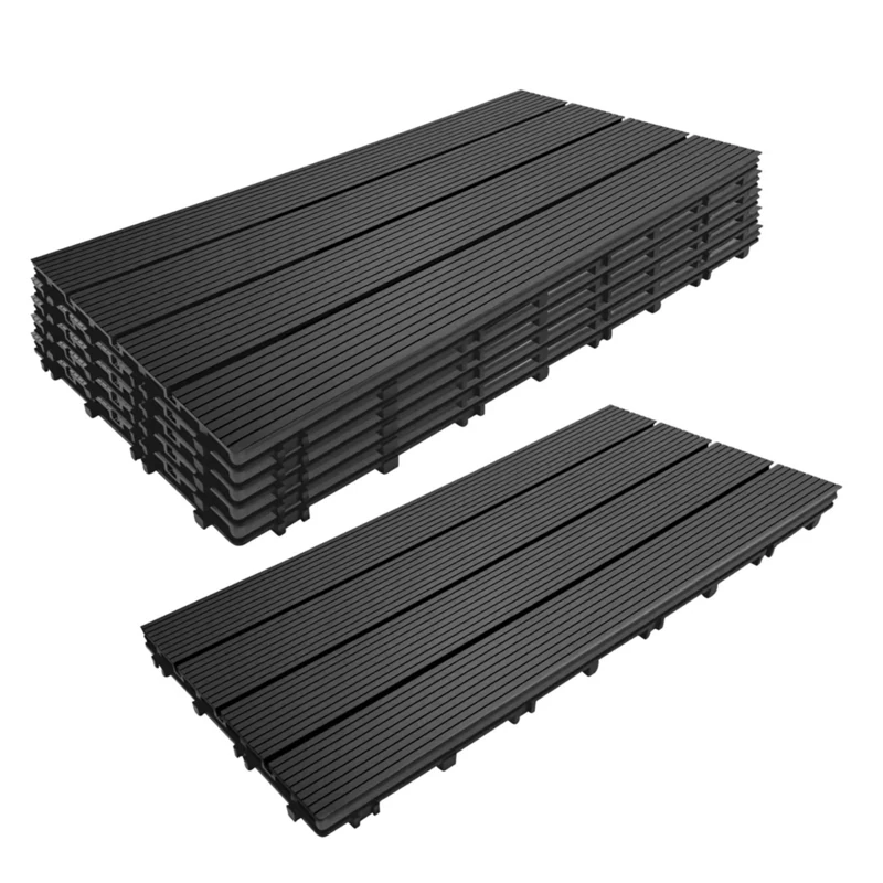 Relaxdays WPC Tiles, Weatherproof Balcony & Terrace, Click System, 6 pcs, 1.1 m², Wood-Look, Anthracite, 60x30 cm