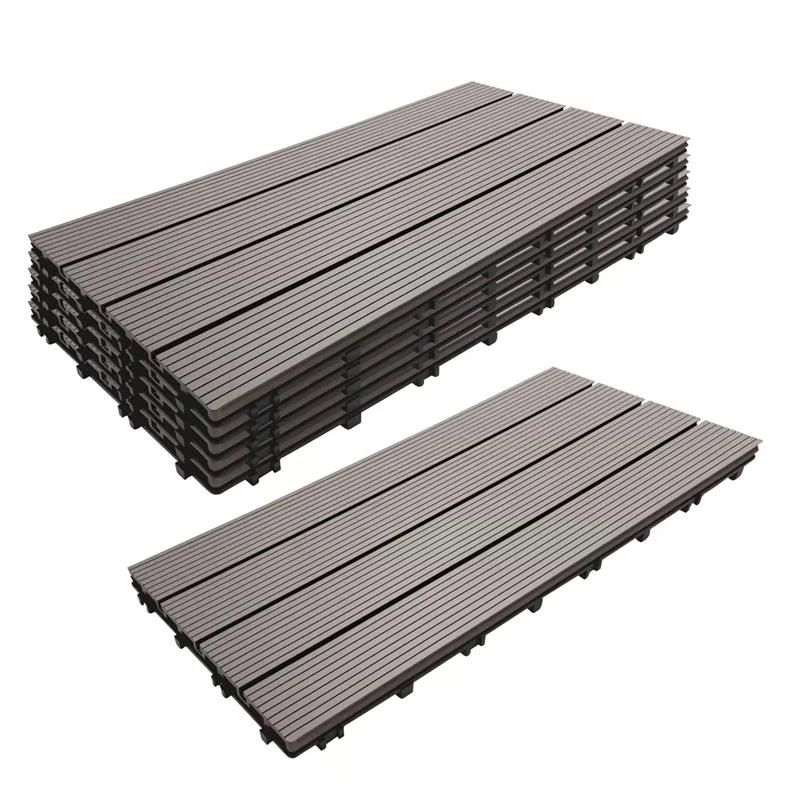 Relaxdays WPC Tiles, Weatherproof Balcony & Terrace, Click System, 1.1 m², 6 Pcs, 60x30 cm, Grey Wood Effect