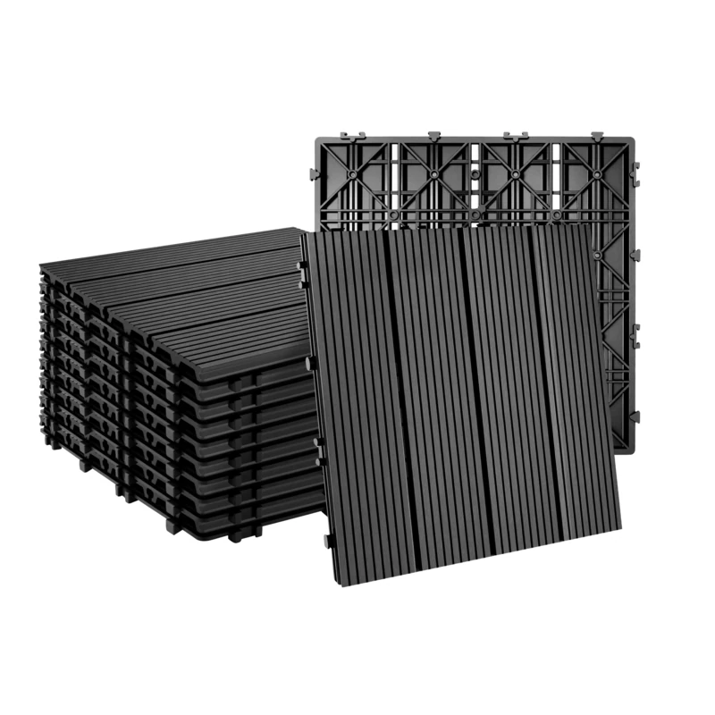 Relaxdays WPC Decking Tiles, 11 pcs, 30x30 cm, Balcony & Terrace, Weatherproof, Click System, Anthracite