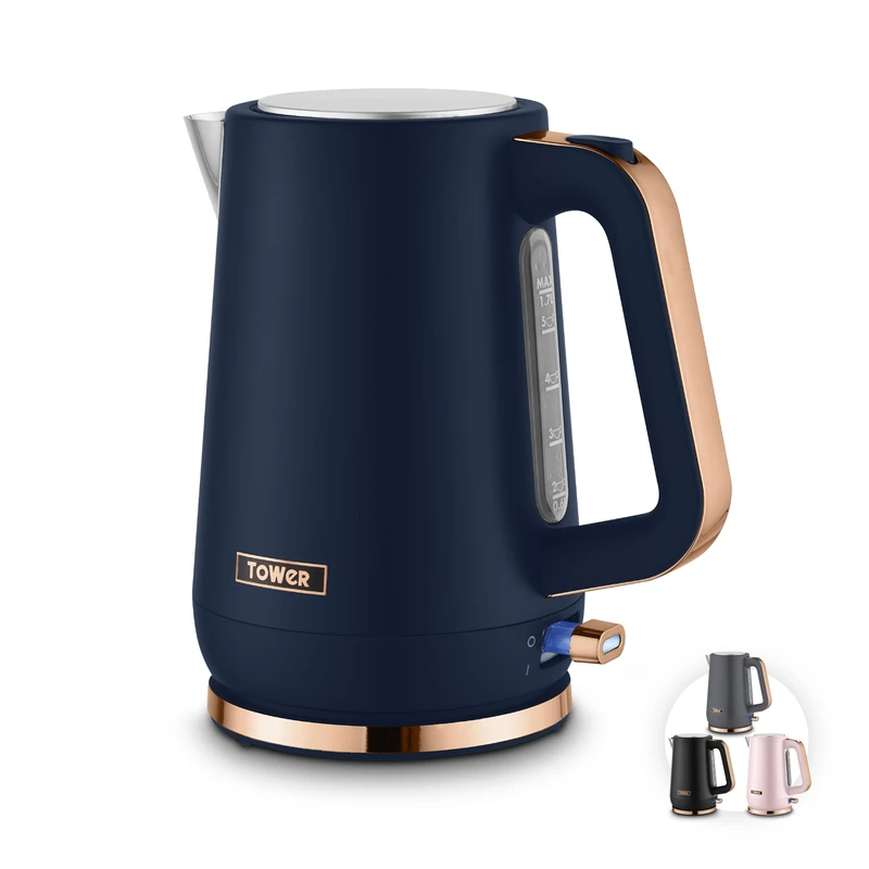 Tower Cavaletto 1.7L Jug Kettle with 3KW Rapid Boil, 360° Swivel Base, Removable Filter, Water Gauge, Stainless Steel Body, Illuminated Switch, Midnight Blue, T10100MNB