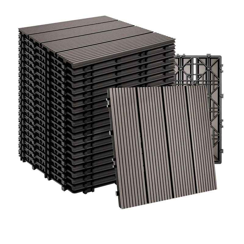 Relaxdays WPC Tiles, Weatherproof Balcony & Terrace Decking with Click System, 2 m², Wood-Effect, Grey, 22 pcs, 30 x 30