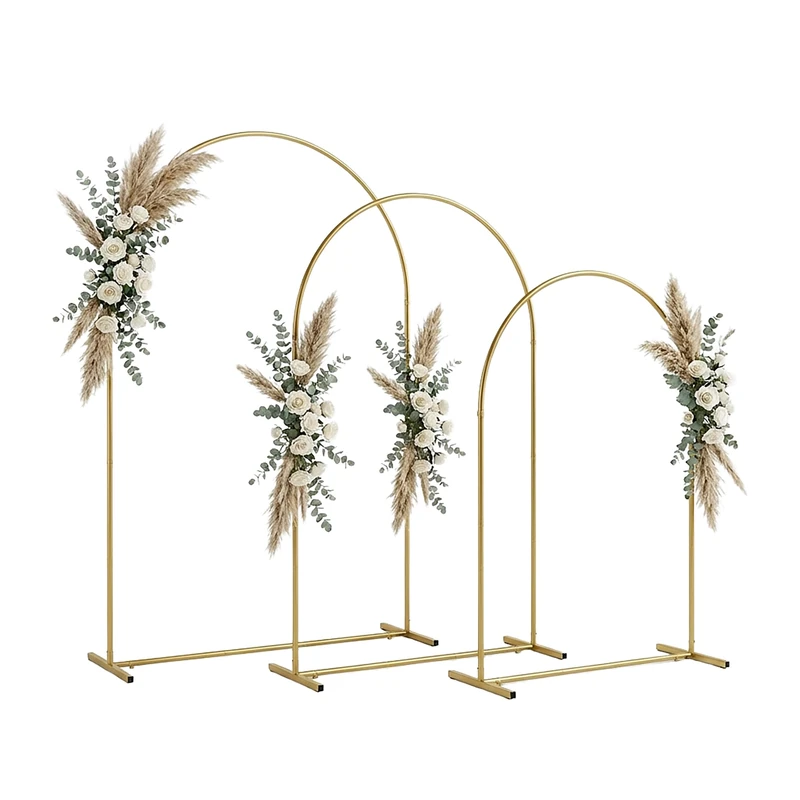 Relaxdays Balloon Arch 3-Piece Set Metal Wedding Birthday Engagement Flowers Balloons Gold 216x129x45 cm