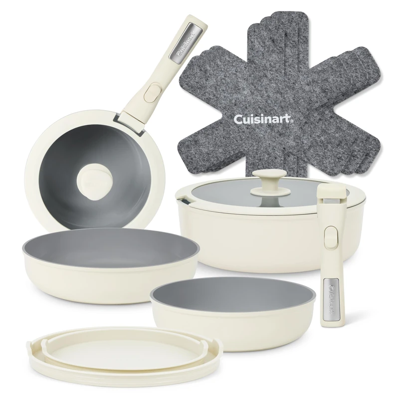 Cuisinart ClickSmart™ Nonstick Detachable Handle Cookware|13pc pots and Pans|PFAS-Free|Non-Stick Ceramic Coating|Stackable cookware Set|Space-Saving Design|Removable Handles|All hobs Compatible
