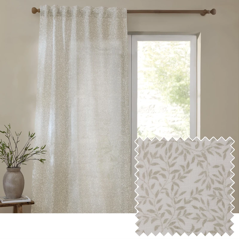 furn. Yard Perrie Leaf Sheer Curtain Panel – Lightweight Woven Tab Top Leaf Print Curtain (Natural – 140x250cm)
