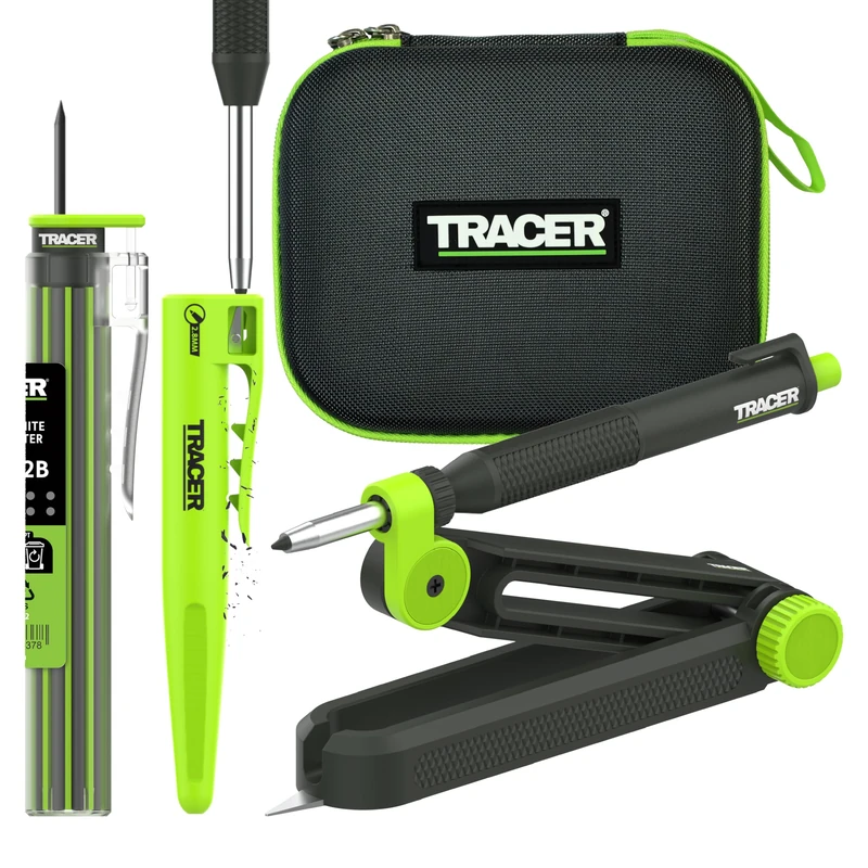 TRACER Truescribe Scribe Tool with Tracer pencil 2.0, Storage Case & 12 Pencil Leads. Scribing tool for Woodworking & more