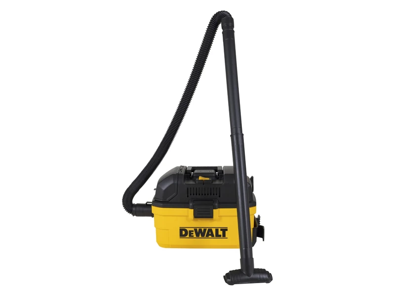 DEWALT TOOLBOX 15L WET/DRY VAC, small and compact, toolbox-style design incorporates rugged, plastic casing and flip-up handle