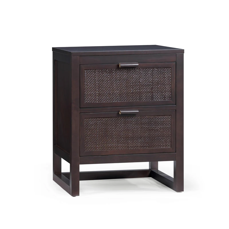 Teamson Home Hatteras 51 cm Wide Bedside Table with 2 Rattan Inset Drawers, Espresso