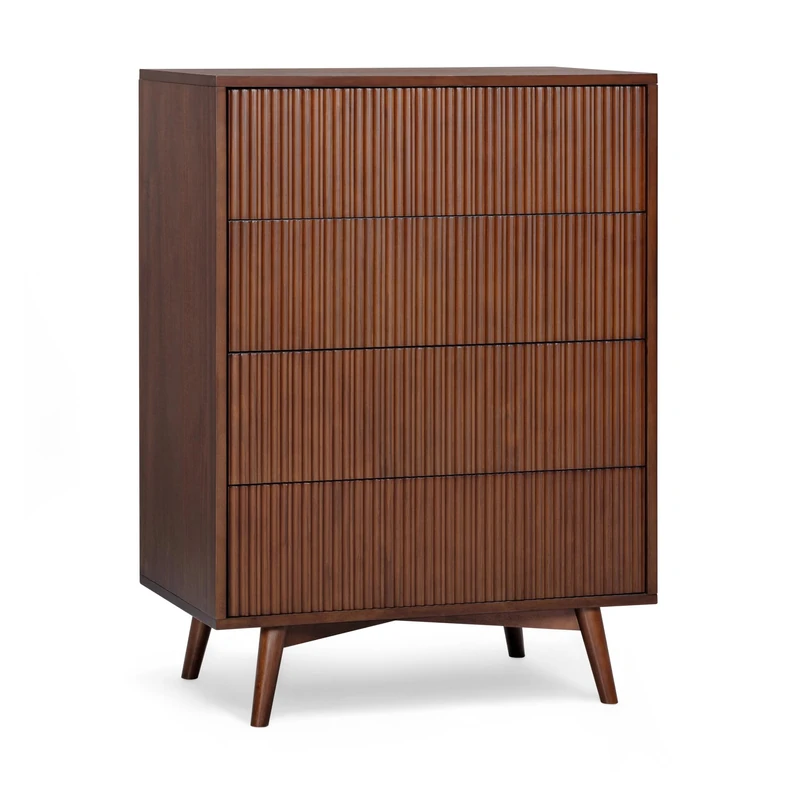 Teamson Home Tremolo 106 cm Tall Dresser Chest of Drawers with 4 Push-Open Drawers, Fluted Wood Detailing and Acacia Veneer Finish, Walnut