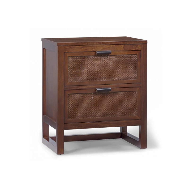 Teamson Home Hatteras 51 cm Wide Bedside Table with 2 Rattan Inset Drawers, Walnut