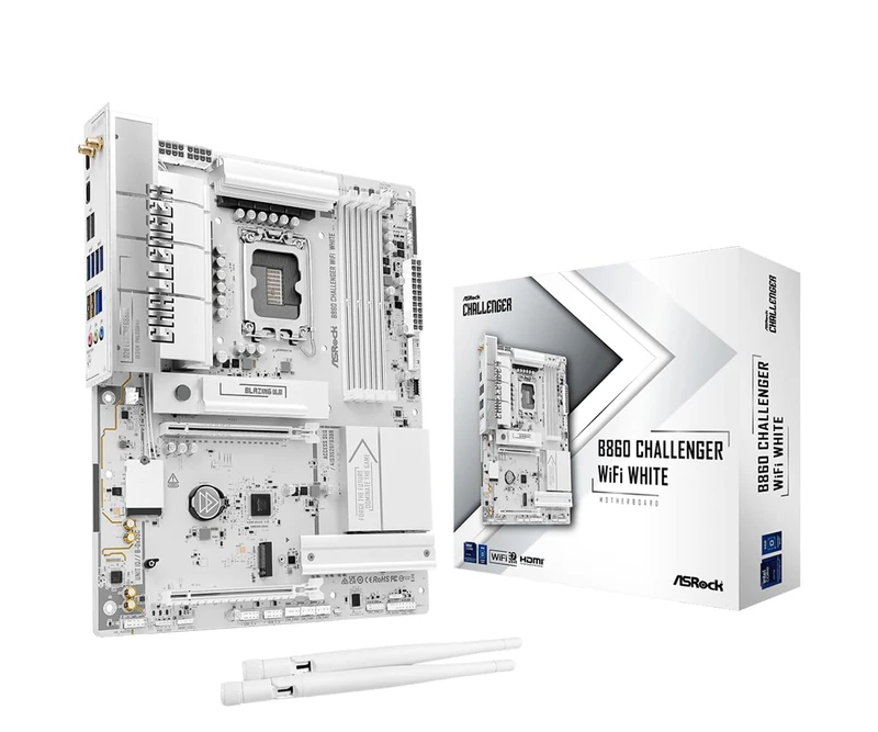 ASRock B860 Challenger WiFi White Mainboard LGA1851 ATX DDR5 bis 256GB WiFi 7 2.5G LAN