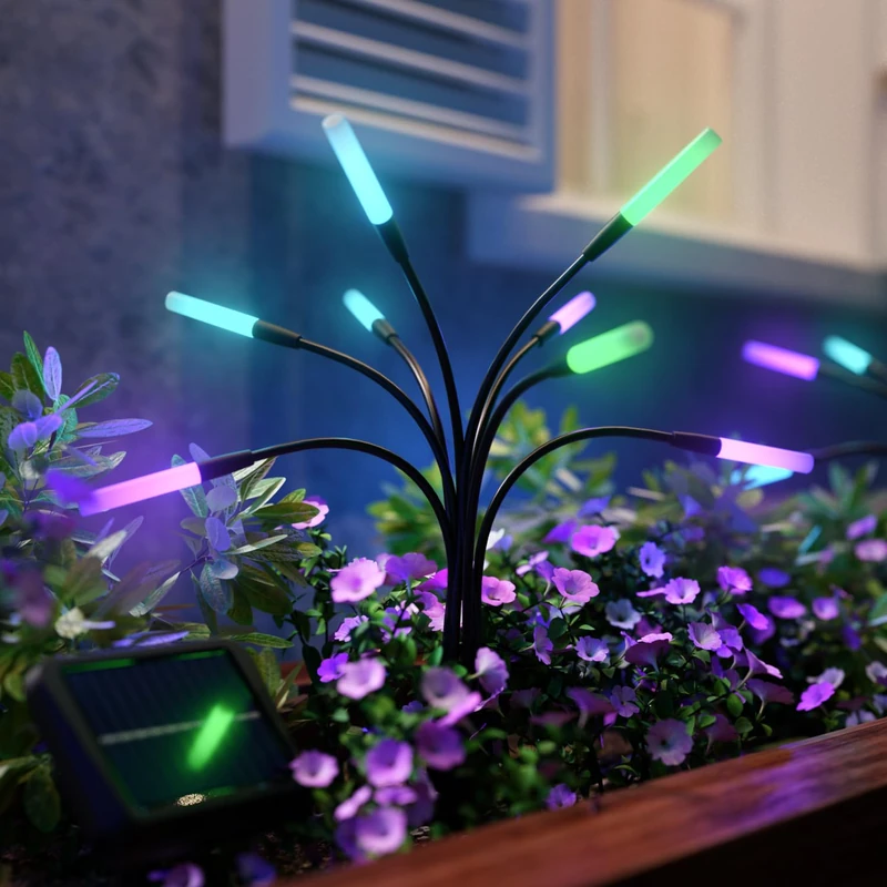 Nanoleaf Solar Garden Lights (2 Pack) with Remote Controller, 8 Warm White/Addressable Multicolour LEDs, Swinging Firefly Design, IP65 Waterproof Outdoor Lights Ideal for Pathway Yard & Patio - Image 1
