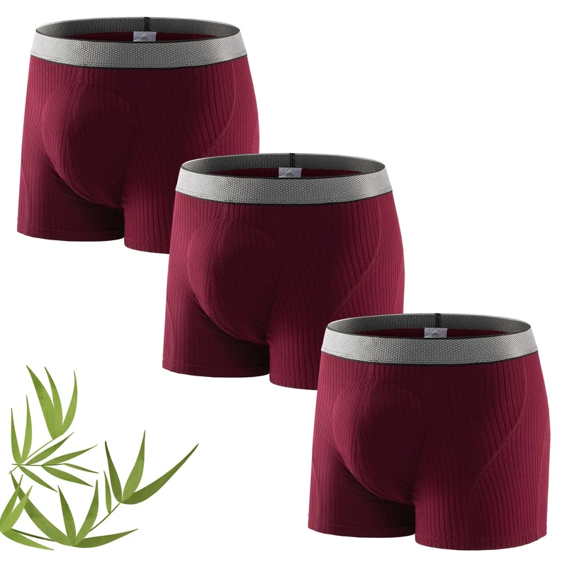Carer Pack of 3 Men's Bamboo Incontinence Boxer Underwear with Absorbent Washable Anti-Leak Pad 160 ml, Soft Breathable Reusable, Red, Size 3XL