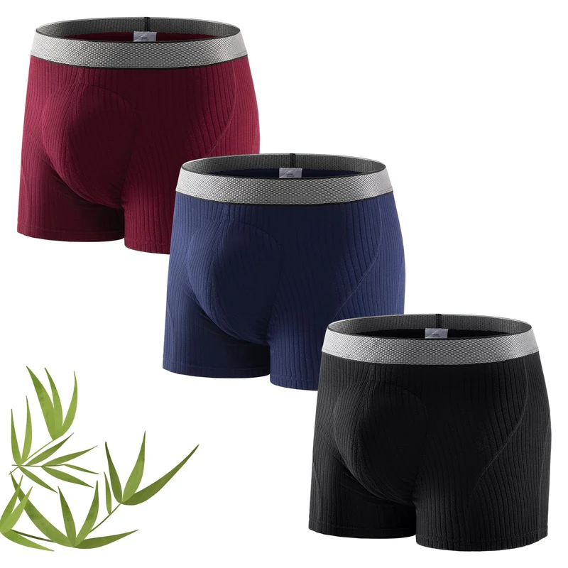 Carer Pack of 3 Men's Bamboo Incontinence Boxer Underwear with Absorbent Washable Anti-Leak Pad 160 ml, Soft Breathable Reusable, Multicoloured, Size 3XL