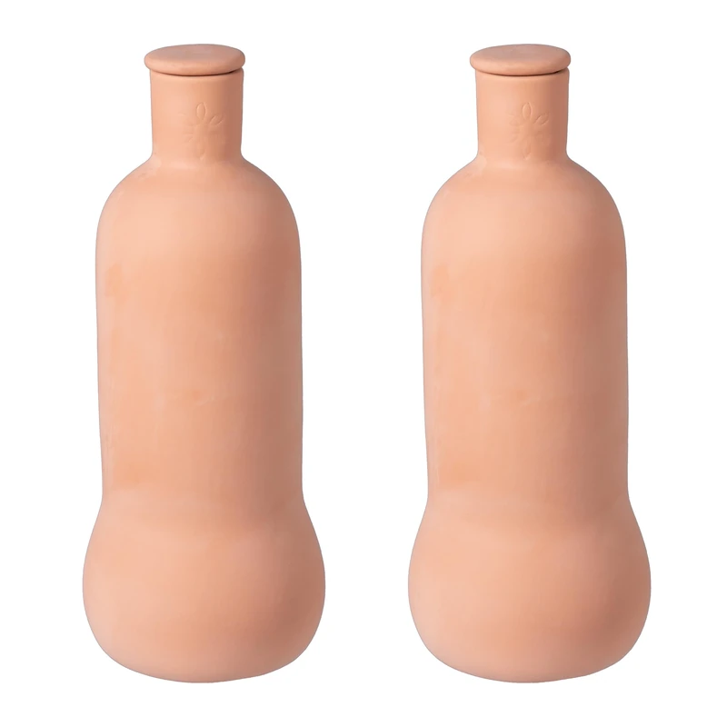 Relaxdays Set of 2 Clay Root-Zone Watering Ollas, 1 L, Terracotta, 26x9x9 cm