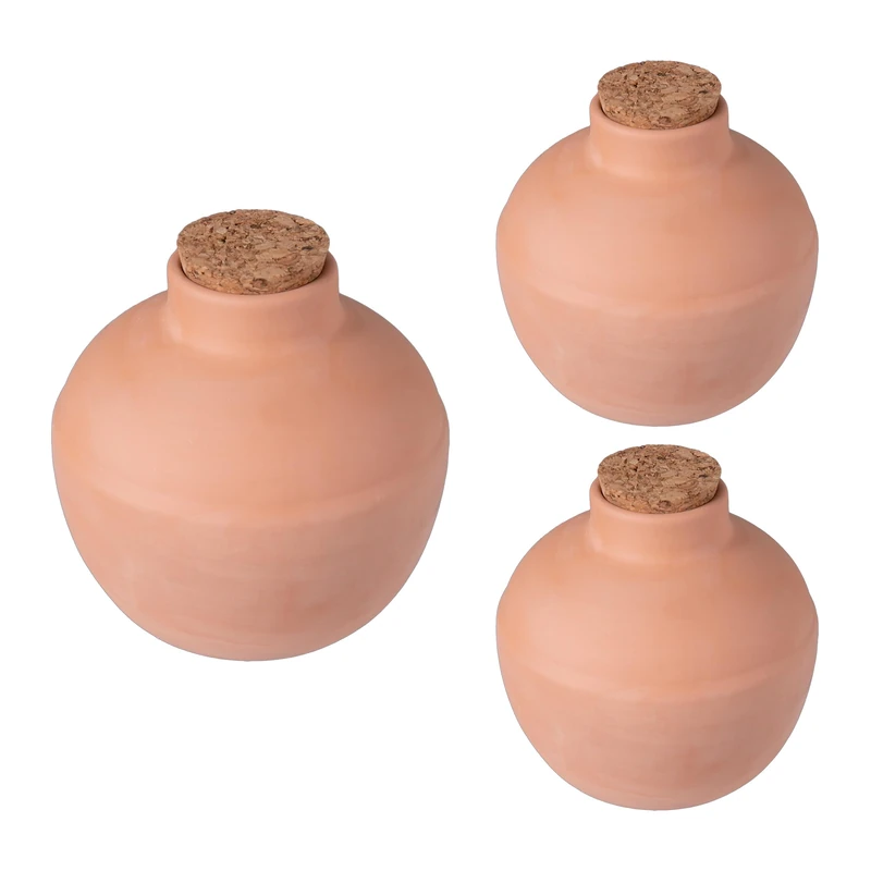 Relaxdays Clay Ollas 3-Pack, 800ml, Root-Zone Watering, Less Water Loss, Raised Beds & Greenhouses, Terracotta, 13x14x14