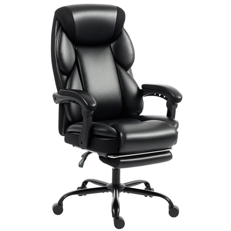 HOMCOM Office Chair, PU Leather Reclining Computer Desk Chair with Footrest, Armrest, Adjustable Height, Swivel Casters, Black